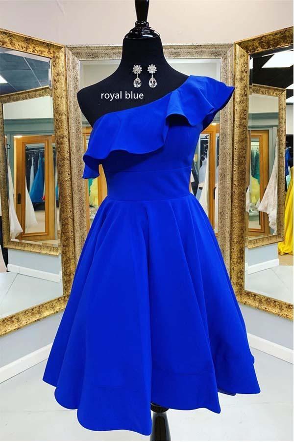 One Shoulder Ruffled Short Prom Dress Yellow Homecoming Dress  PD342