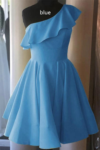 Kurzes Ballkleid mit einer Schulter und Rüschen, Gelbes Homecoming-Kleid PD342
