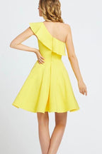One Shoulder Ruffled Short Prom Dress Yellow Homecoming Dress  PD342