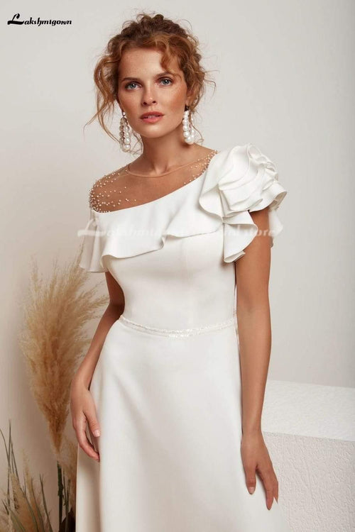 Robe de mariée en satin NumberSea à une épaule, élégante et en ligne A