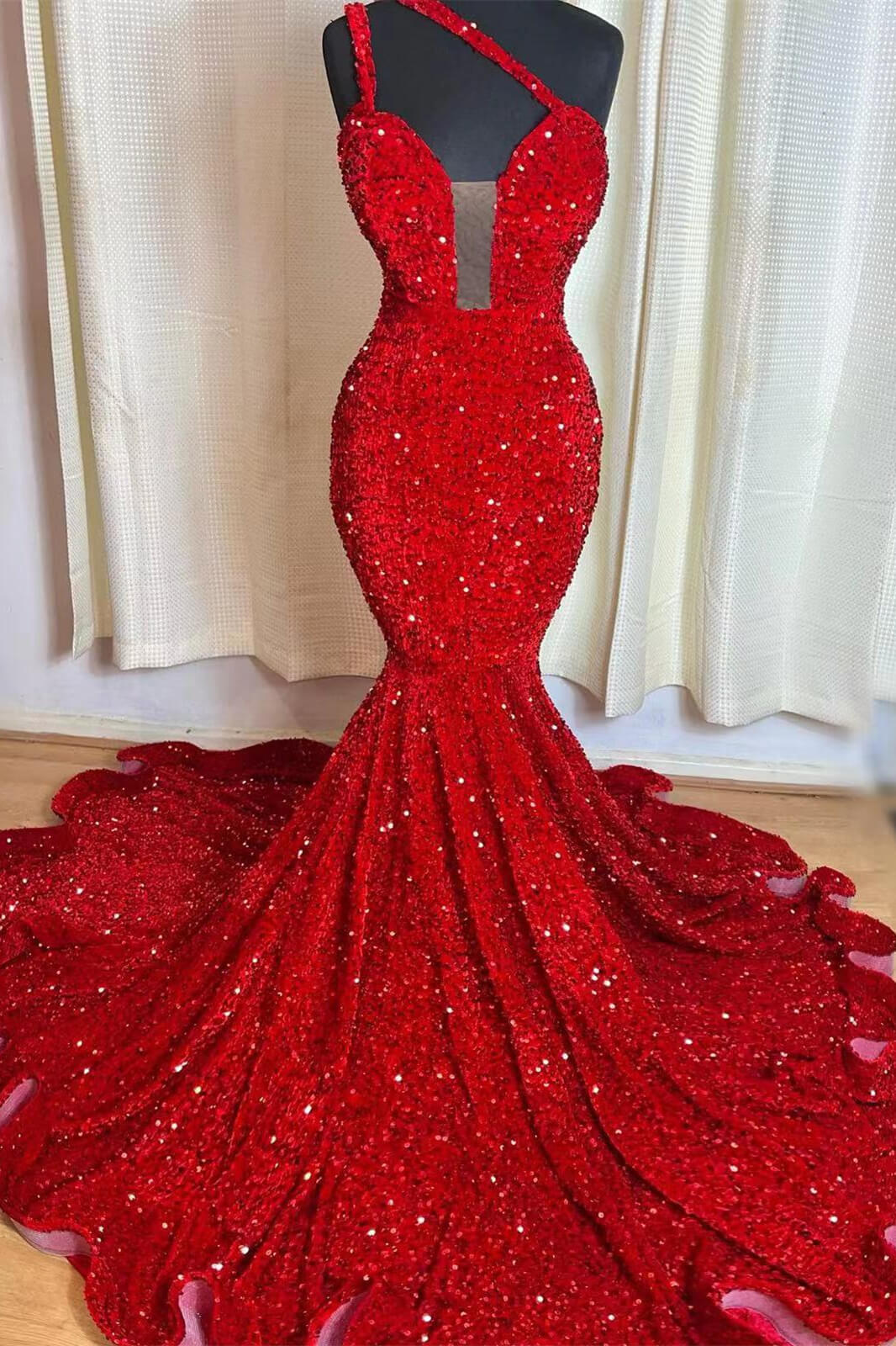 One Shoulder Sleeveless Mermaid Prom Dress with a Sweetheart Neckline