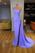 Vestido de fiesta sirena largo con hombro descubierto, tirante de espagueti y lentejuelas con abertura