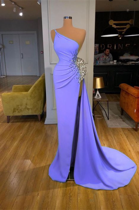 Long One Shoulder Spaghetti Strap Sequins Mermaid Prom Dress with Split