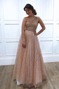 Einschultriges, glitzerndes A-Linien-Ballkleid mit Pailletten aus Tüll PSK024