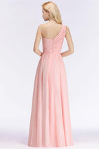 One-shoulder Sweetheart Ruffles Chiffon Bridesmaid Dress Aline Evening Dress