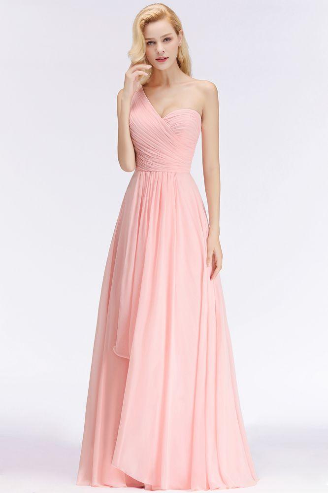 One-shoulder Sweetheart Ruffles Chiffon Bridesmaid Dress Aline Evening Dress