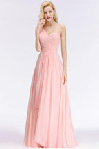 One-shoulder Sweetheart Ruffles Chiffon Bridesmaid Dress Aline Evening Dress