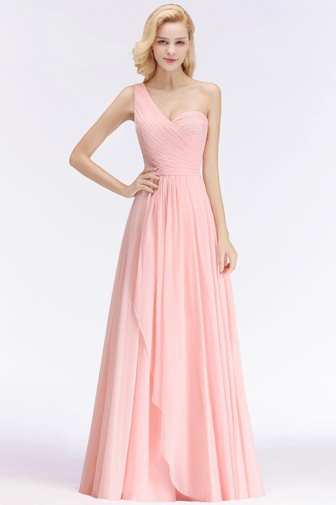 One-shoulder Sweetheart Ruffles Chiffon Bridesmaid Dress Aline Evening Dress