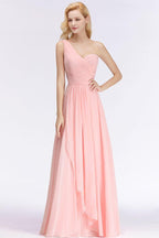 One-shoulder Sweetheart Ruffles Chiffon Bridesmaid Dress Aline Evening Dress