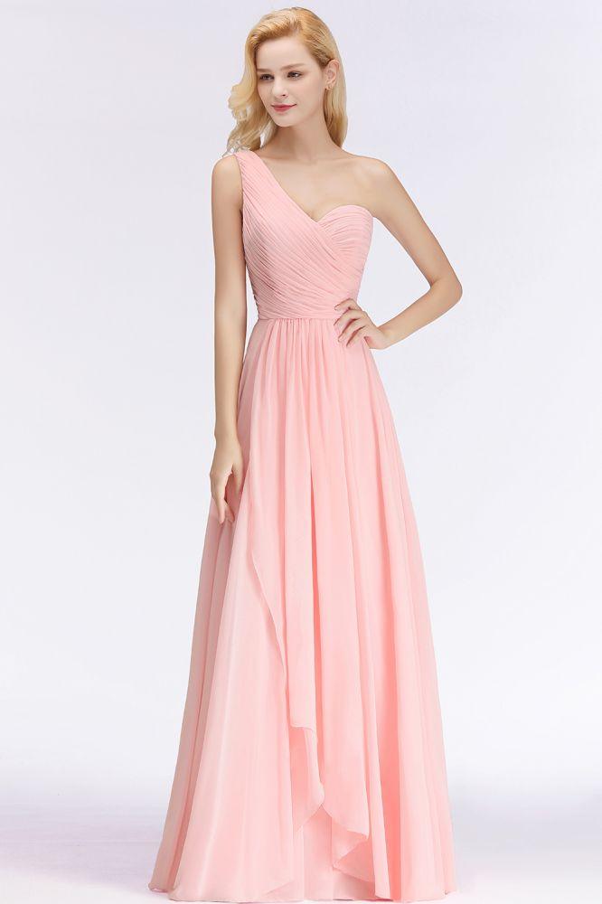 One-shoulder Sweetheart Ruffles Chiffon Bridesmaid Dress Aline Evening Dress