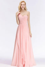 One-shoulder Sweetheart Ruffles Chiffon Bridesmaid Dress Aline Evening Dress