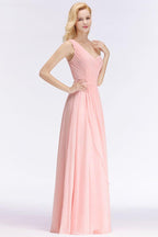 One-shoulder Sweetheart Ruffles Chiffon Bridesmaid Dress Aline Evening Dress
