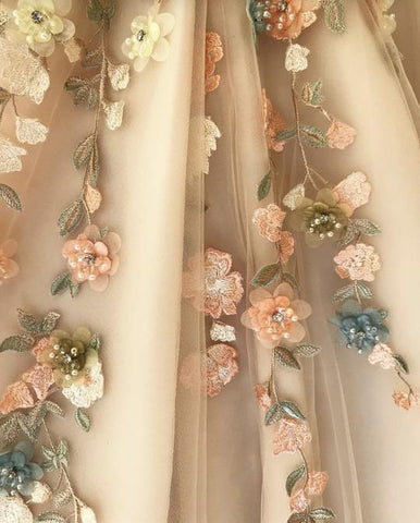 One Shoulder Sweetheart Tulle 3D FLower Prom Formal Dress With Split  PG947