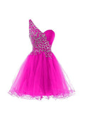Robes de bal une épaule courtes robes de bal rose vif PG073