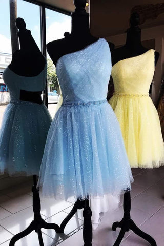 Schickes Tüll-Heimkehrkleid mit einer Schulter, Gelb, süßes Abschlusskleid, PD374