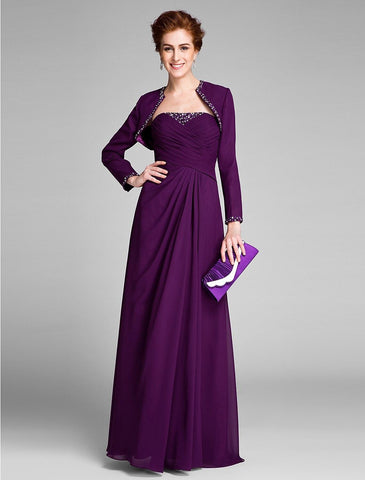 Etuikleid/Säulenkleid für die Brautmutter, wandelbares Kleid, trägerlos, bodenlang, Chiffon, ärmellos, nein, mit Kristallen, seitliche Drapierung