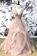 Rückenfreies, staubiges, rosa, langes Ballkleid, schlichtes Abendkleid PSK064