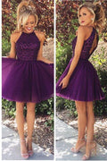 Offener Rücken Halter Lila Perlen Homecoming Cocktail Kleider PG020