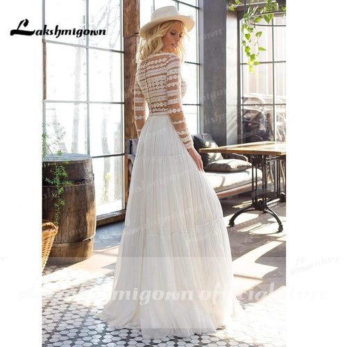 NumberSea Robe de mariée dentelle asymétrique décolleté en V dos nu