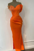 Orange Langes, schulterfreies Meerjungfrau-Ballkleid aus Satin