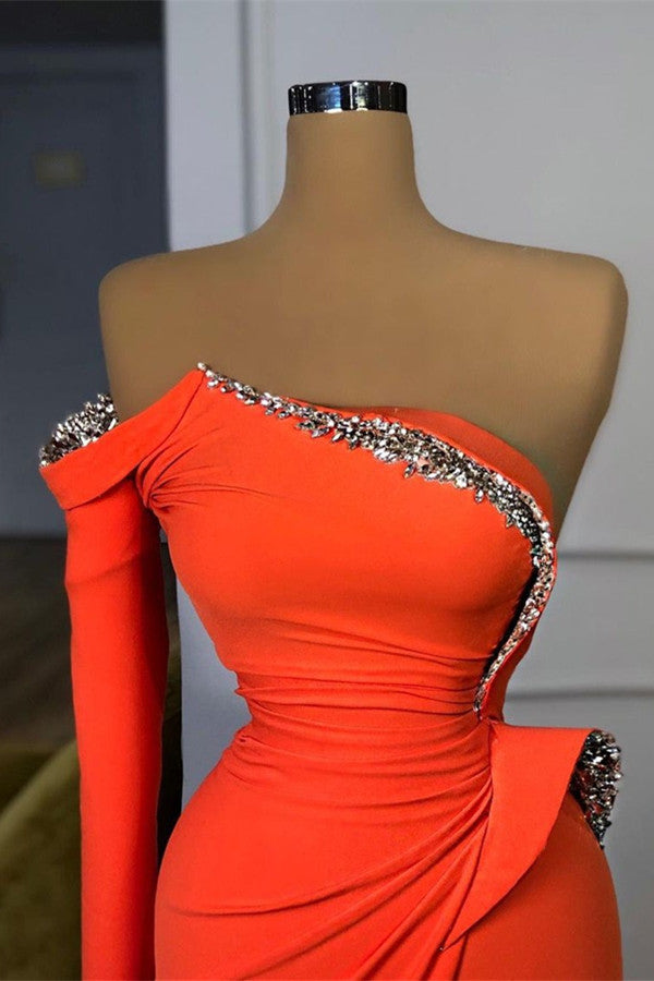 Orange Long Sleeves Mermaid Strapless Satin Evening Dresses