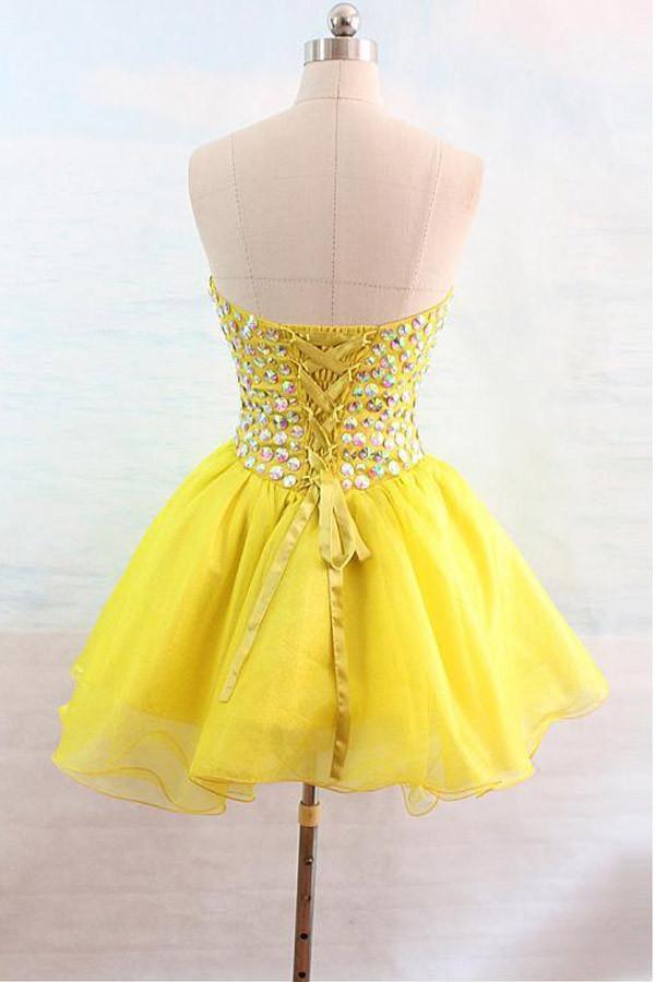 Organza Sweetheart Yellow Homecoming Dresses With Beading PG132