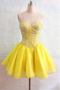 Robe de bal Organza Cœur d'Amour Jaune avec Perles PG132