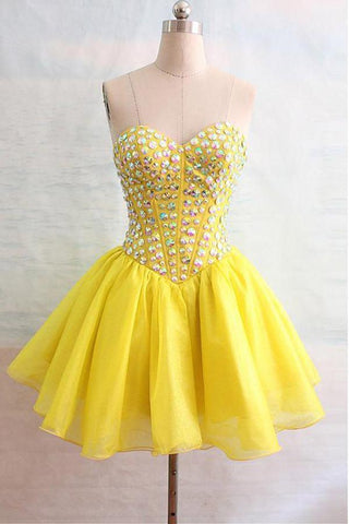 Organza Sweetheart Gelb Homecoming Kleider mit Perlen PG132