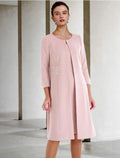 Zweiteiliges Etuikleid/Säulenkleid für die Mutter der Braut, Hochzeitsgast, Kirche, elegant, Rundhalsausschnitt, knielang, Stretch-Stoff, kurzärmelig, Jackenkleider mit Perlenbesatz, Herbst