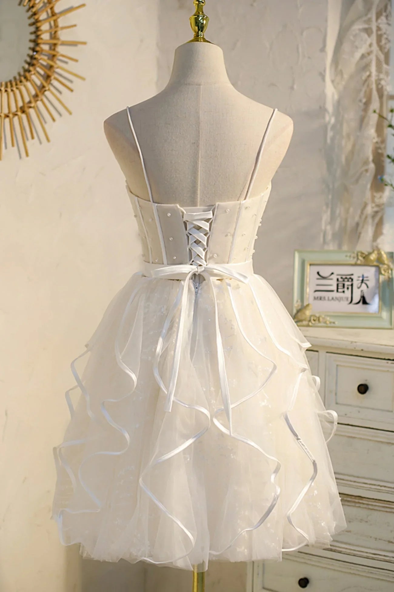 A-Linien-Spaghettiträger-Tüll-Kurzballkleid für den Homecoming-Ball