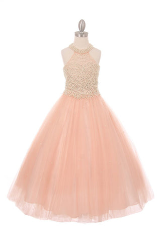 Ballkleid mit Perlenbesatz und Neckholder von Cinderella Couture 5055