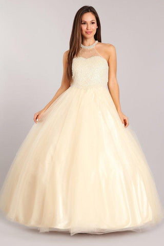 Ballkleid mit Perlenbesatz und Neckholder von Cinderella Couture 5055
