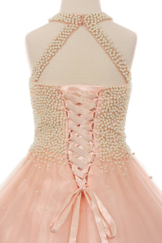 Ballkleid mit Perlenbesatz und Neckholder von Cinderella Couture 5055