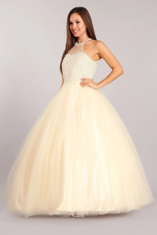 Ballkleid mit Perlenbesatz und Neckholder von Cinderella Couture 5055
