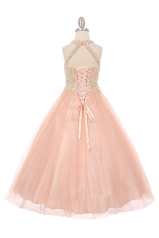Ballkleid mit Perlenbesatz und Neckholder von Cinderella Couture 5055