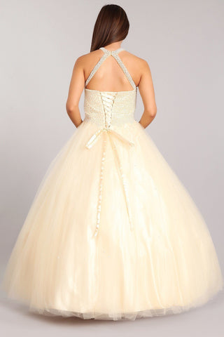 Ballkleid mit Perlenbesatz und Neckholder von Cinderella Couture 5055