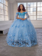 Vestido de baile com decote ombro a ombro e manga capa da marca Calla SCL30007