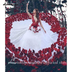 NumberSea Red And White Vintage Wedding Dress Lace Bridal Gown