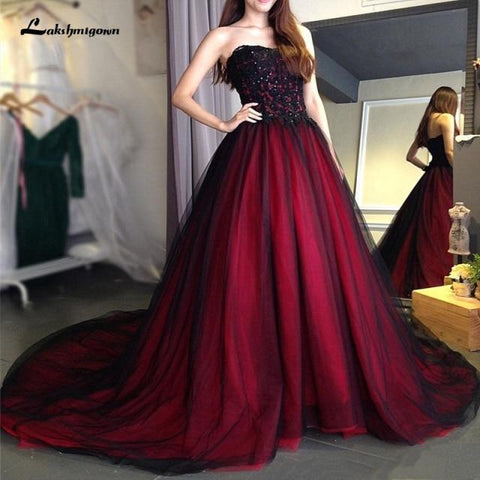 NumberSea Brautkleid schwarz und rot Sweetheart Perlen Lace Up
