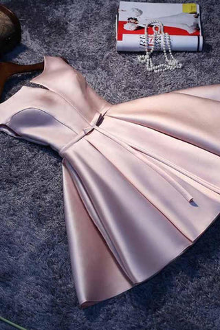 Rosa A-Linie Schnür-Satin Kurzes Homecoming-Kleid Partykleid PD046