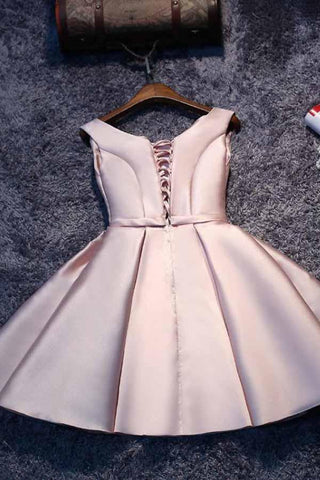 Rosa A-Linie Schnür-Satin Kurzes Homecoming-Kleid Partykleid PD046