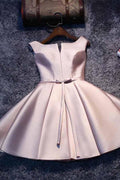 Robe courte de bal satinée à lacets rose en ligne A PD046