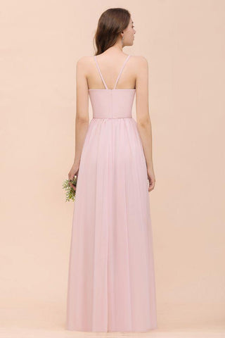 Rosa Mädchen Brautjungfernkleid Neckholder Bodenlang Chiffon Strand Hochzeit Partykleid