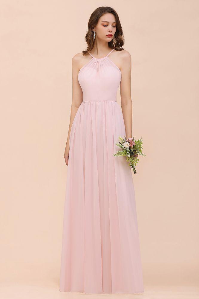 Vestido de dama de honor rosa para menina, comprimento até ao chão, chiffon, vestido de festa de casamento na praia