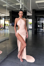 Dark Green Halter Sleeveless Mermaid Prom Dress with Long Split