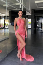 Dark Green Halter Sleeveless Mermaid Prom Dress with Long Split