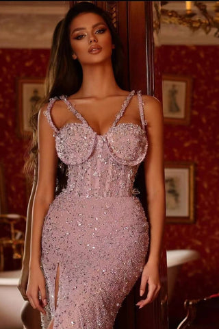 Gorgeous Beadings Prom Dress V-Neck Mermaid Long with Split