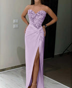 Royal Blue Long Mermaid Sequin Applique Satin Evening Dress with High Slit