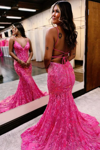 Long Mermaid Sleeveless Backless Spaghetti Straps Evening Dresses