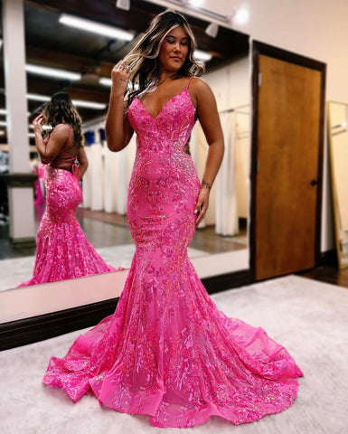 Long Mermaid Sleeveless Backless Spaghetti Straps Evening Dresses
